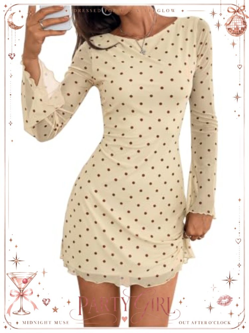 Polka Dots Long Sleeve Mini Dress A-Line Cocktail